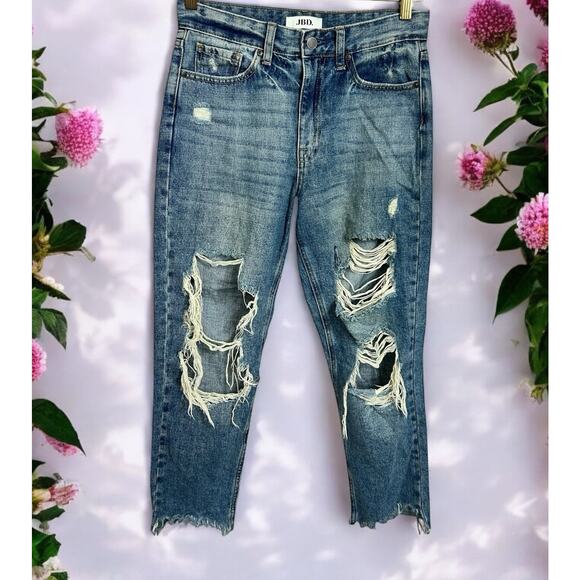 JBD Just Black Denim Women's Jeans Super Distressed Size 26 Straight Leg Raw Hem - Picture 1 of 7